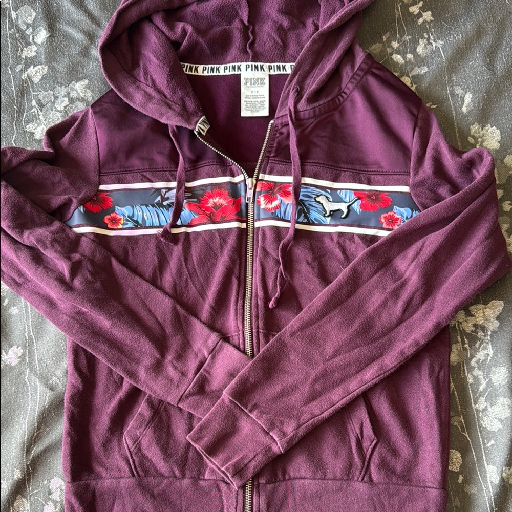 Pink Hoodie with Floral Stripe